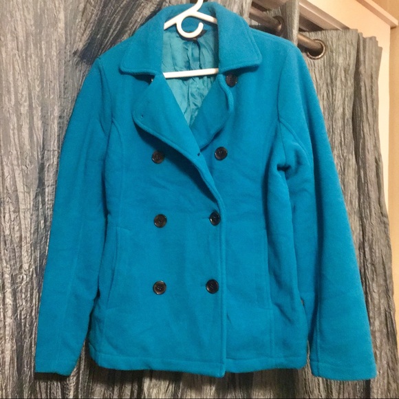 Lands End Jackets Coats Lands End Turquoise Fleece Pea Coat